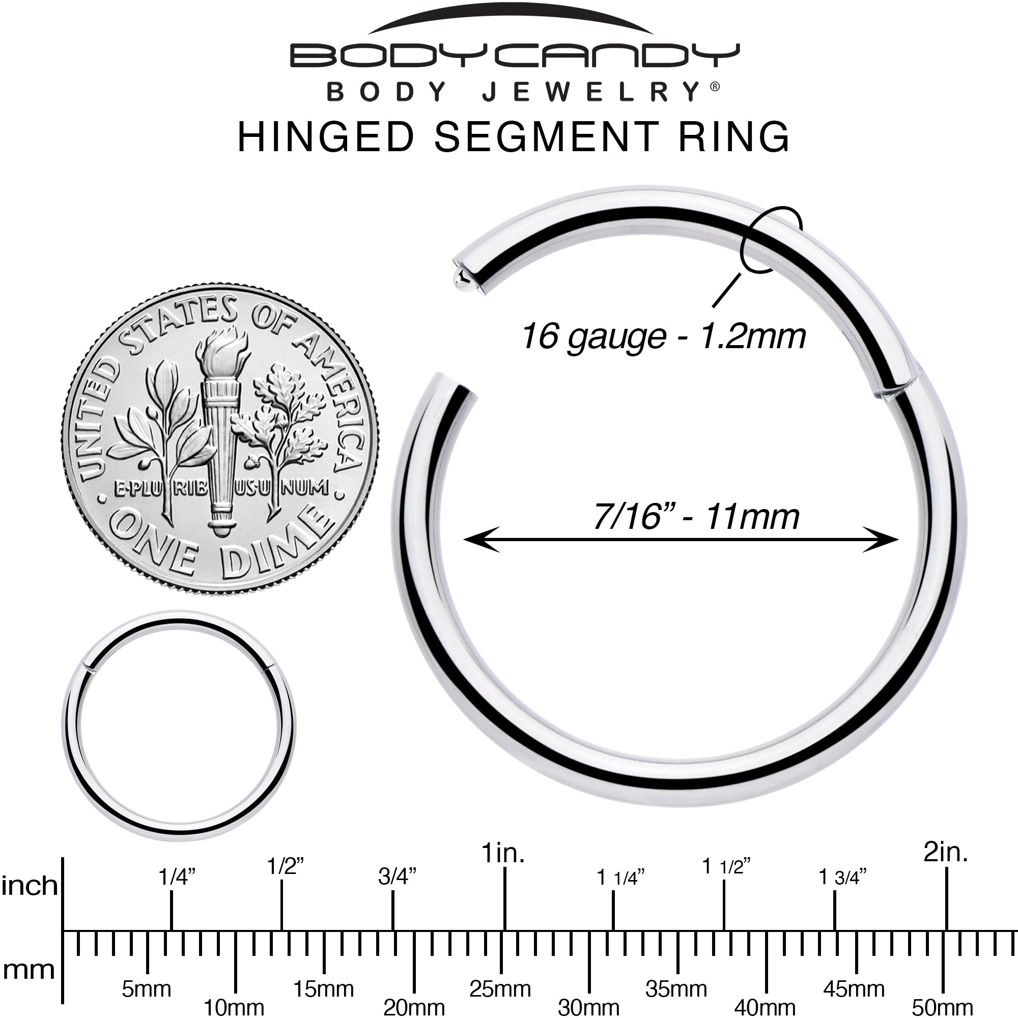 16G 7/16 316L Surgical Steel Precision Hinged Segment Hoop