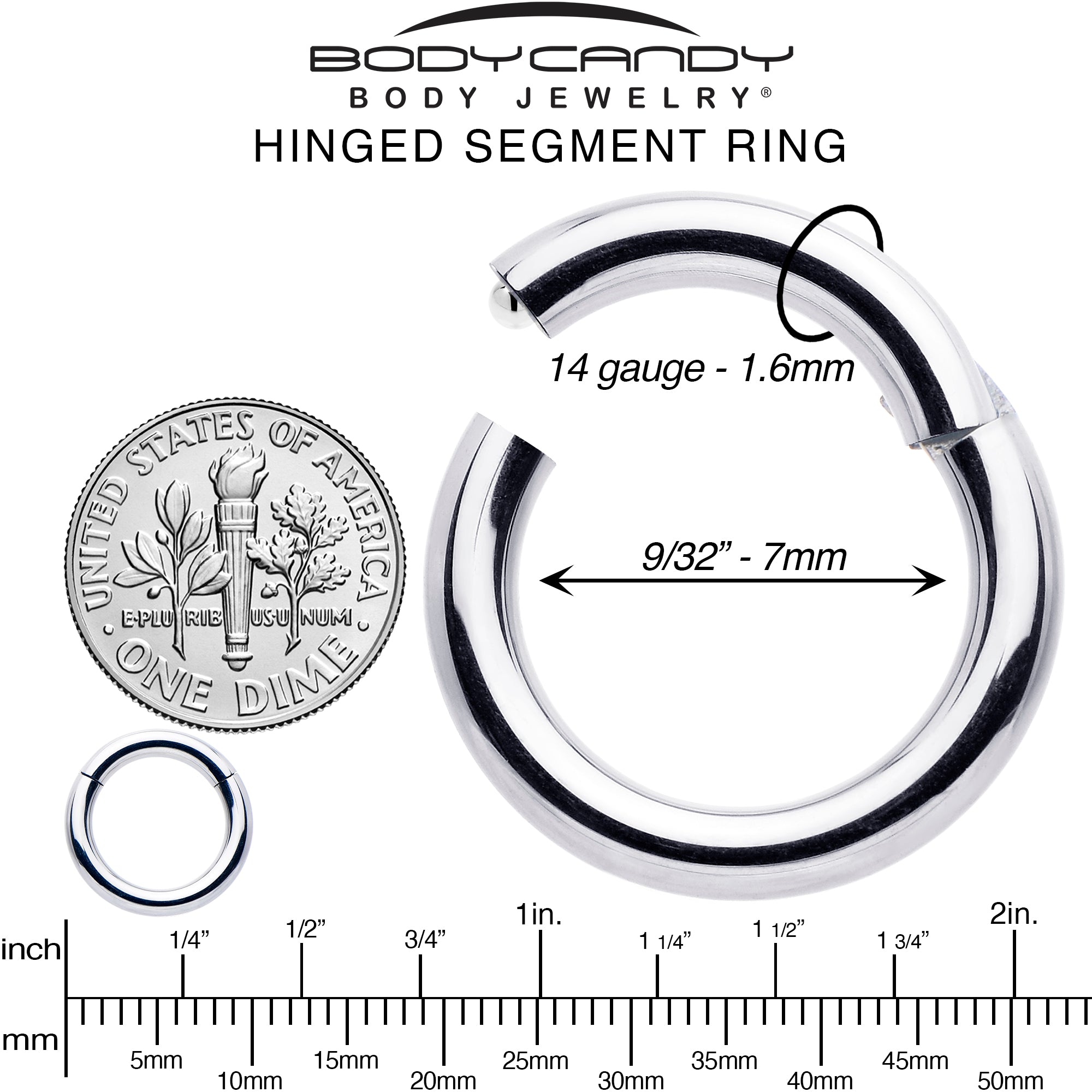 14G 7mm 316L Surgical Steel Precision Hinged Segment Hoop