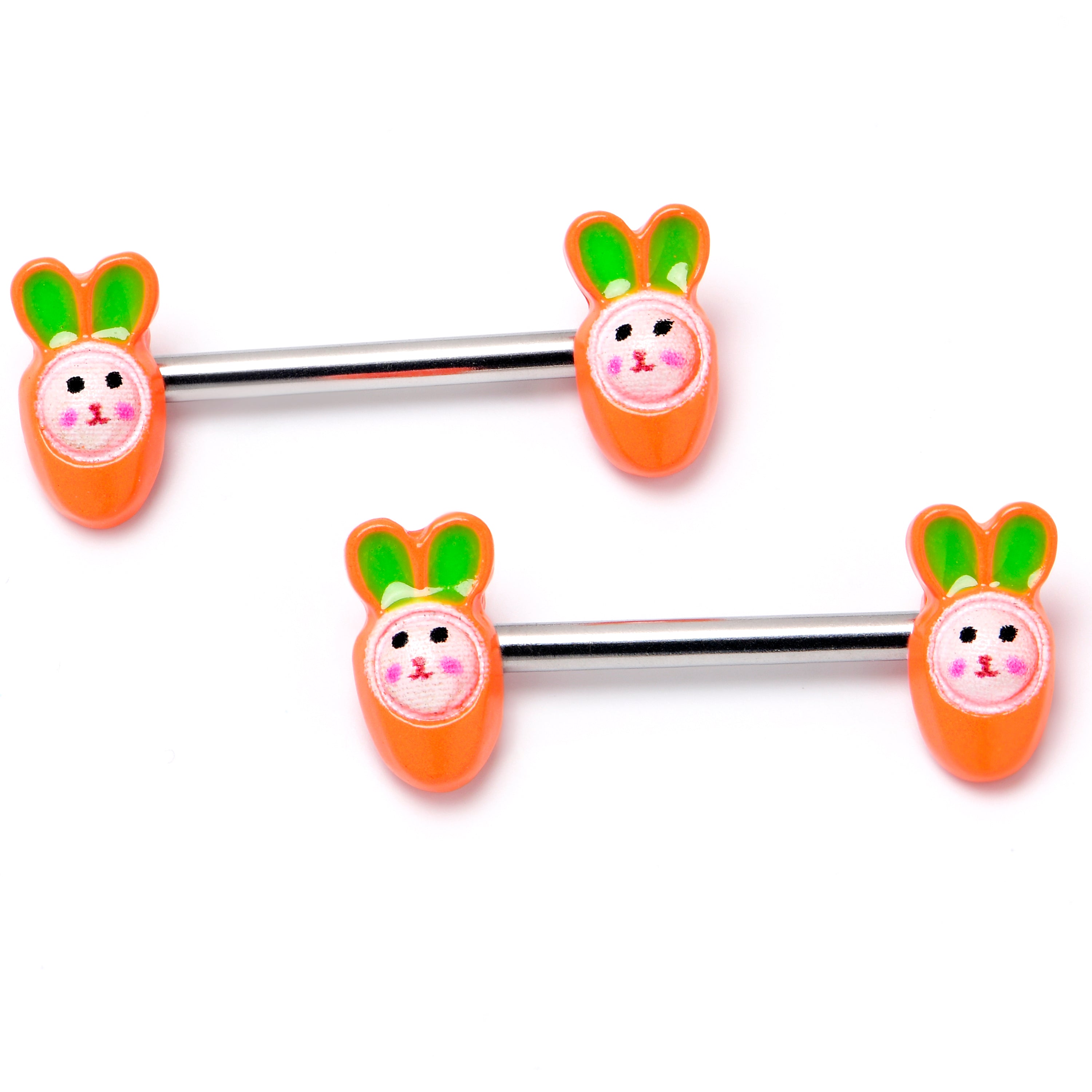 14 Gauge 9/16 Surprise Carrot Easter Bunny Barbell Nipple Ring Set
