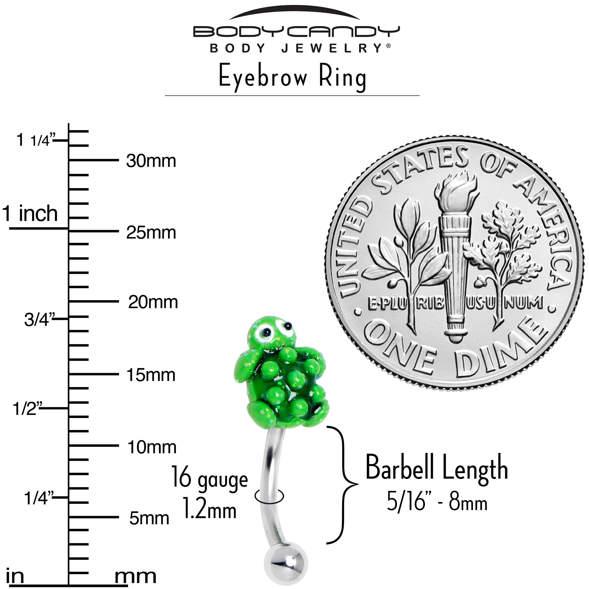 16G 5/16 Texture Turtle Curved Eyebrow Ring