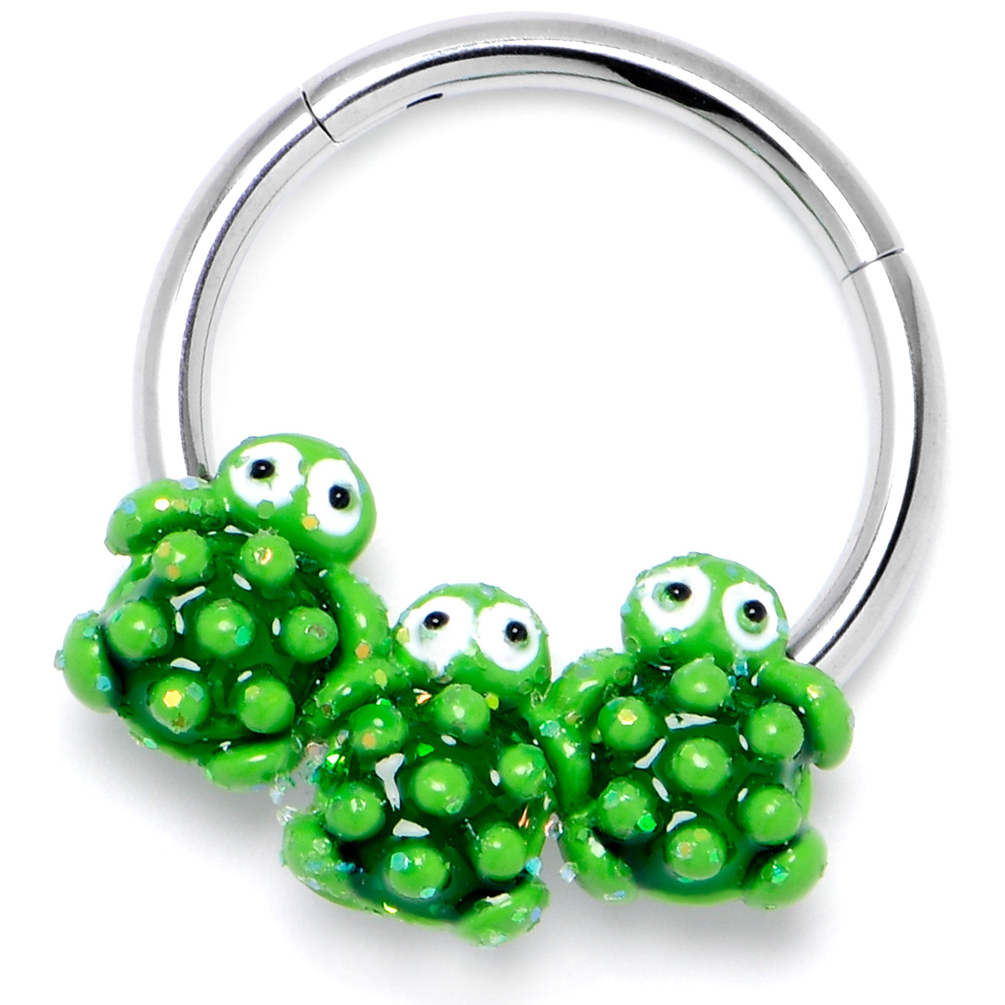 16G 3/8 Texture Turtle Trio Hinged Segment Ring