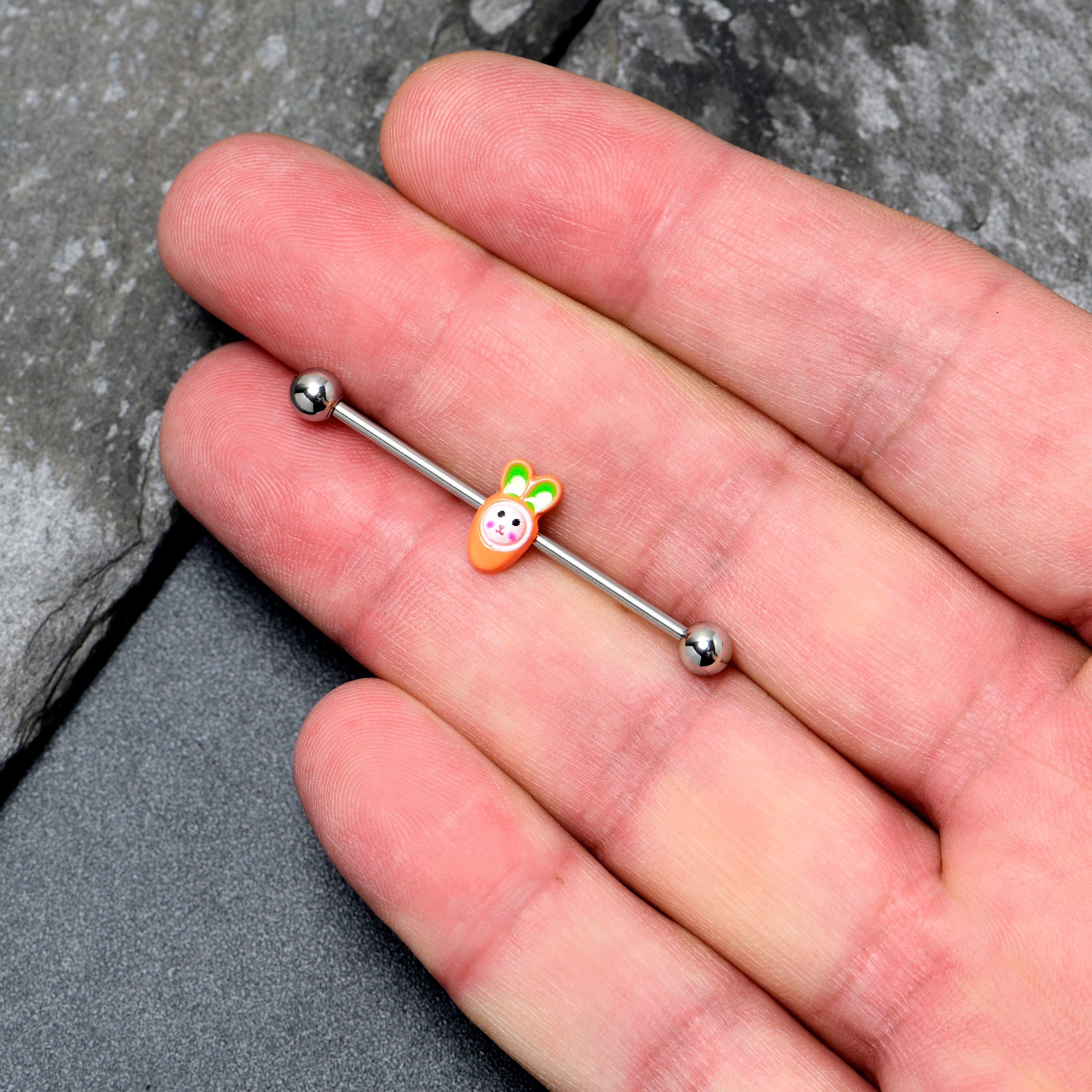 14G Surprise Carrot Easter Bunny Industrial Barbell 38mm