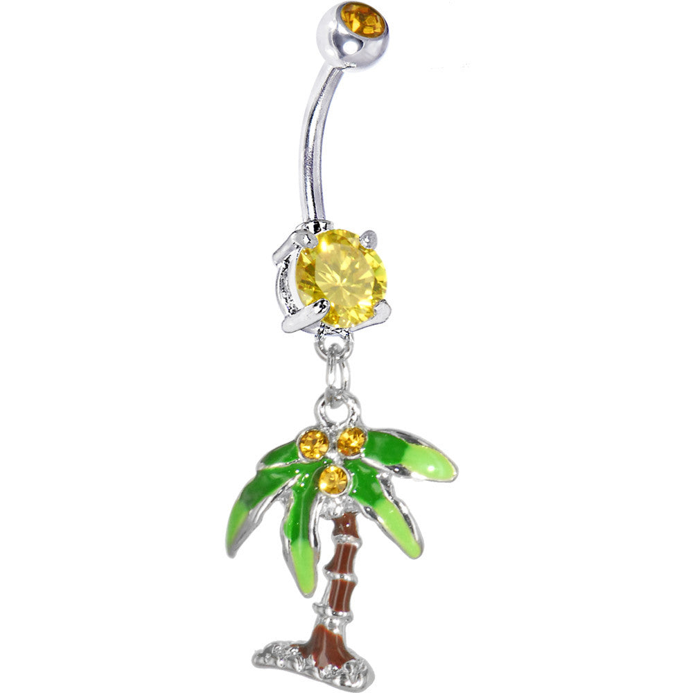 Citrine Gem PALM TREE Dangle Belly Ring