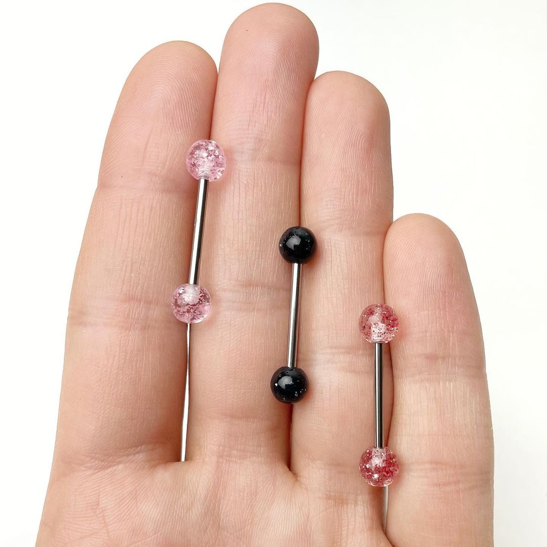 Grade 23 Titanium Pink Glitter Ball Barbell Tongue Ring