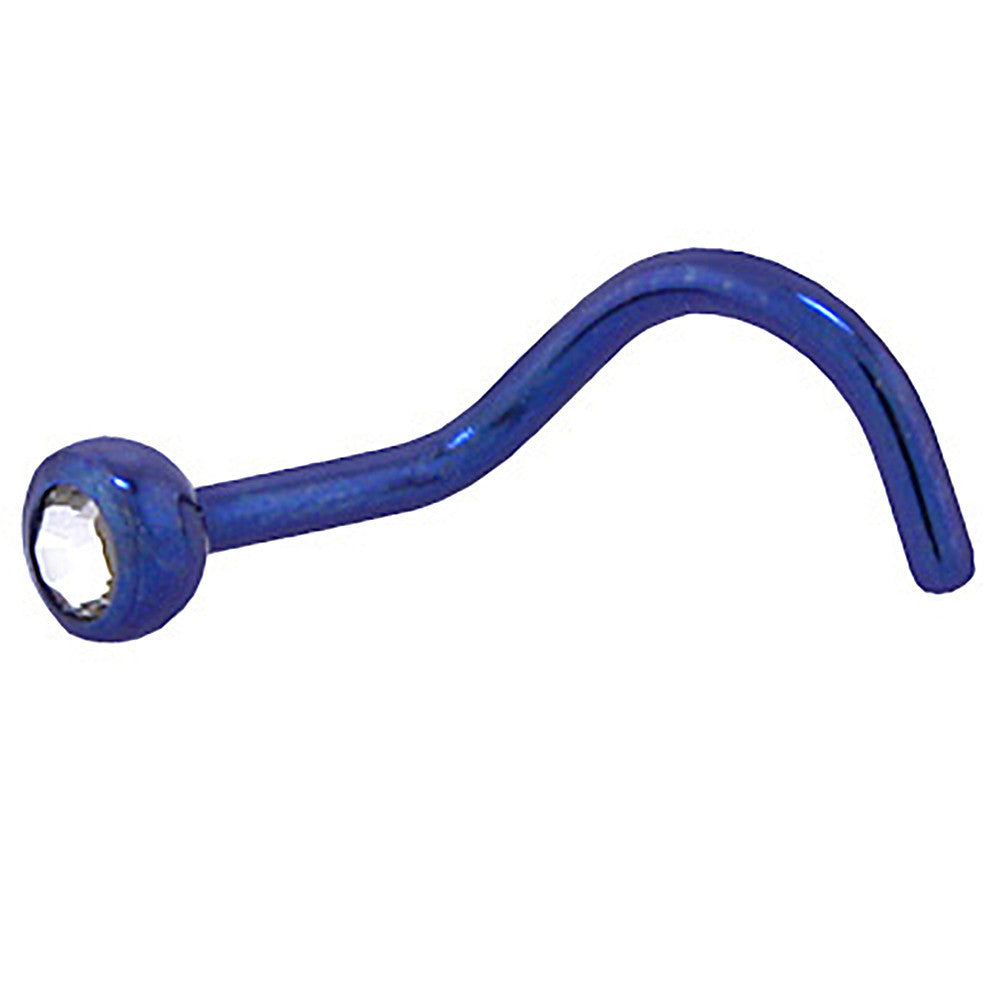 Grade 23 Titanium Dark Blue Crystalline Gem Nose Ring