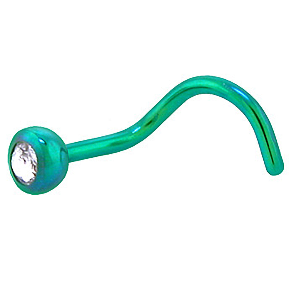 Grade 23 Titanium Green Crystalline Gem Nose Ring