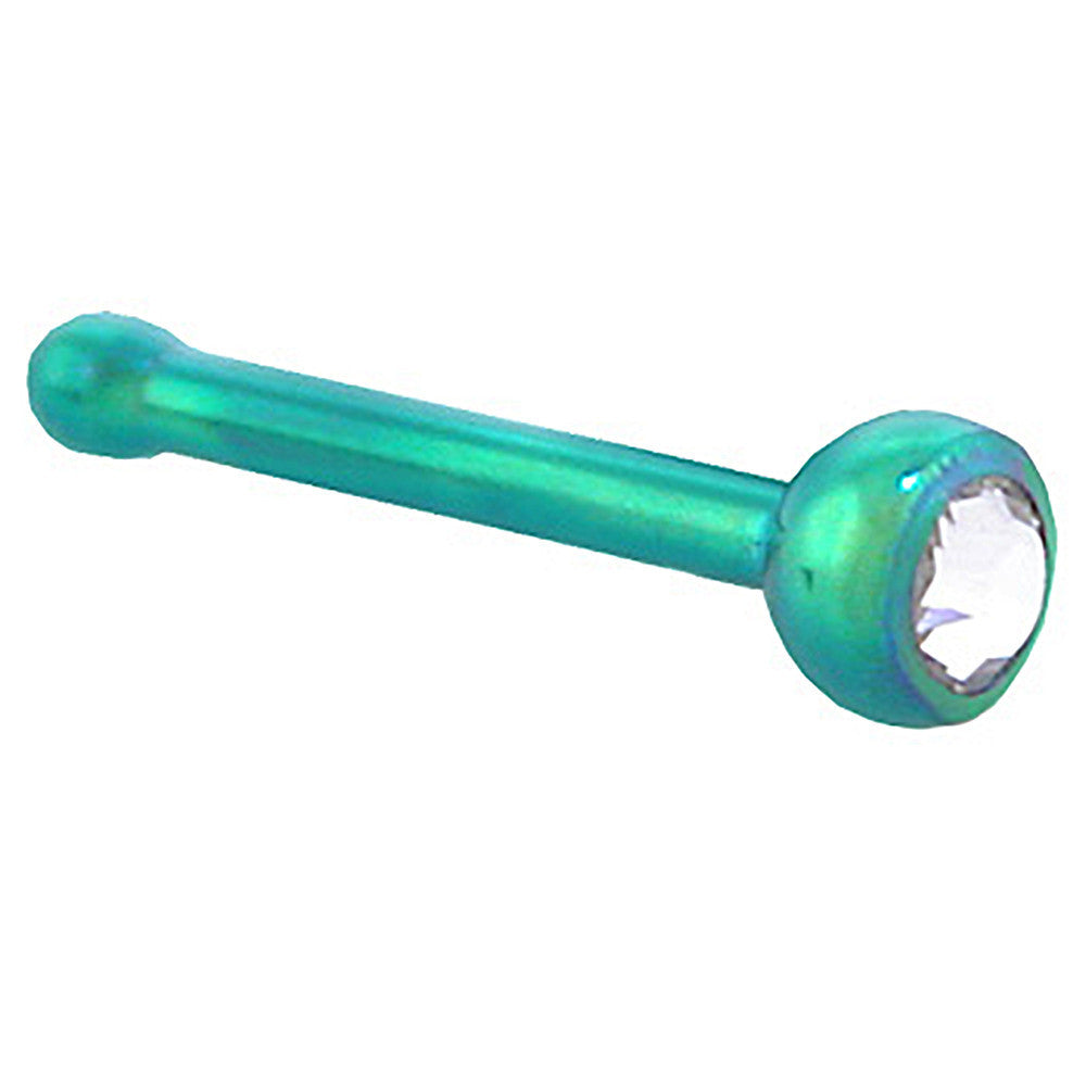 Grade 23 Titanium Green Crystalline Gem Nose Bone