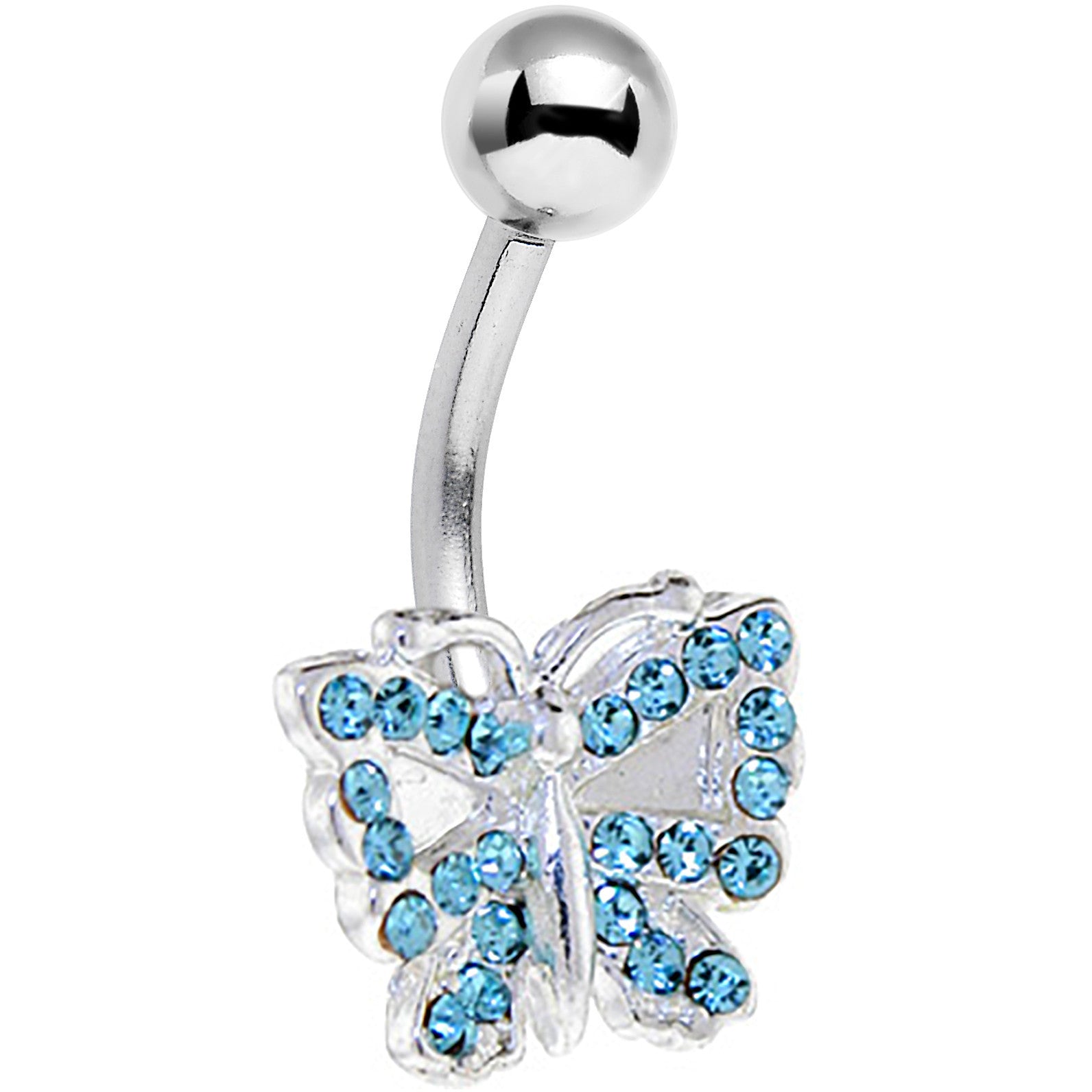 Solar Blue JEWELED BUTTERFLY Belly Ring