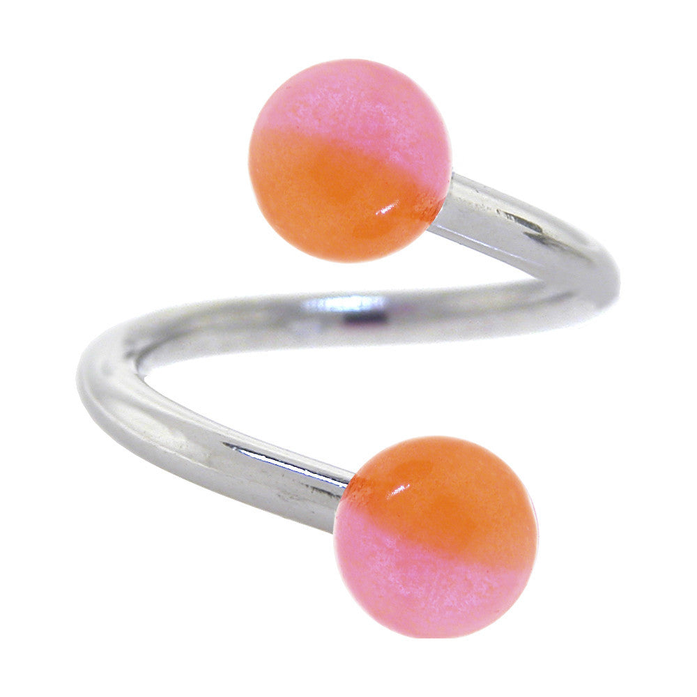 Pink-Orange GLOW-n-DARK Spiral Circular Navel Barbell