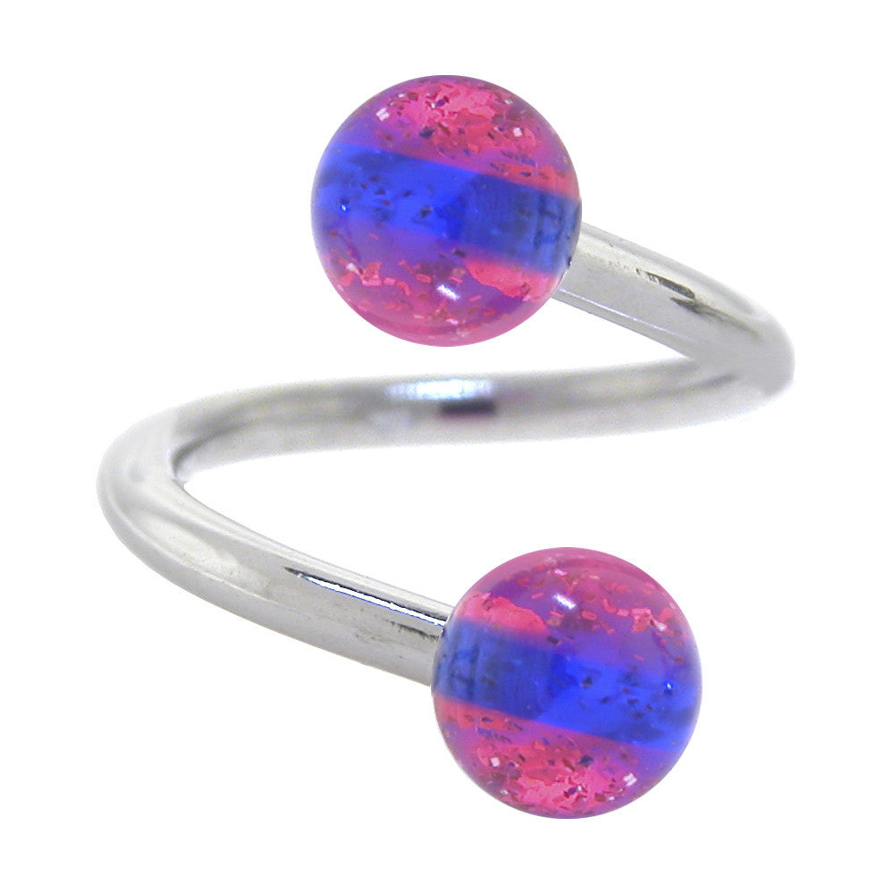 Pink Blue Striped HIGHBALL Spiral Belly Button Ring