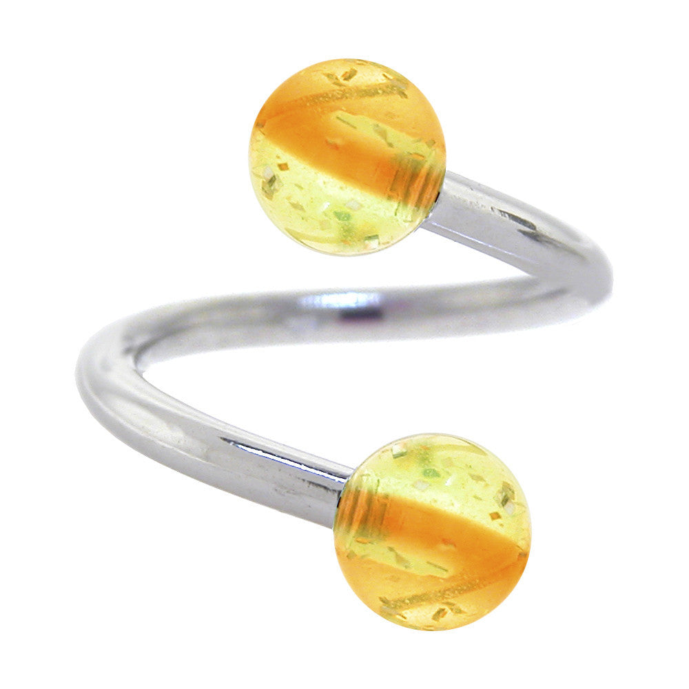 Two-tone Green Orange GLITTER Spiral Belly Button Ring