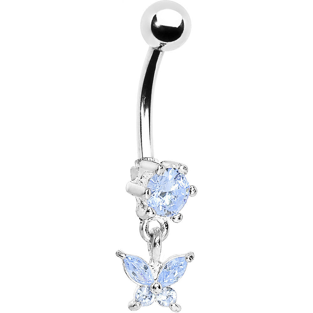 Solar Blue CUBIC ZIRCONIA BUTTERFLY DROP Belly Ring
