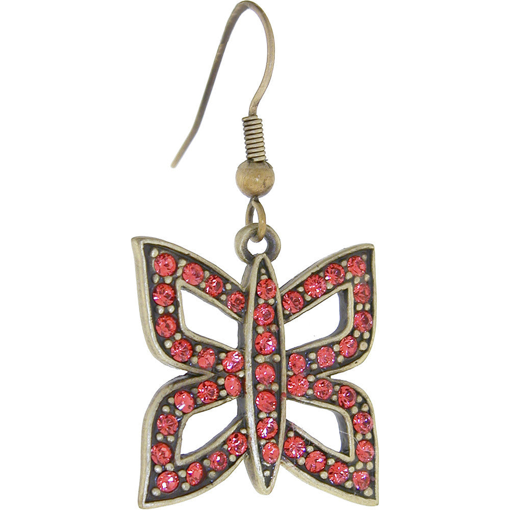 ELLE Jewery Antique Copper Padparadscha Rhinestone BUTTERFLY Earrings
