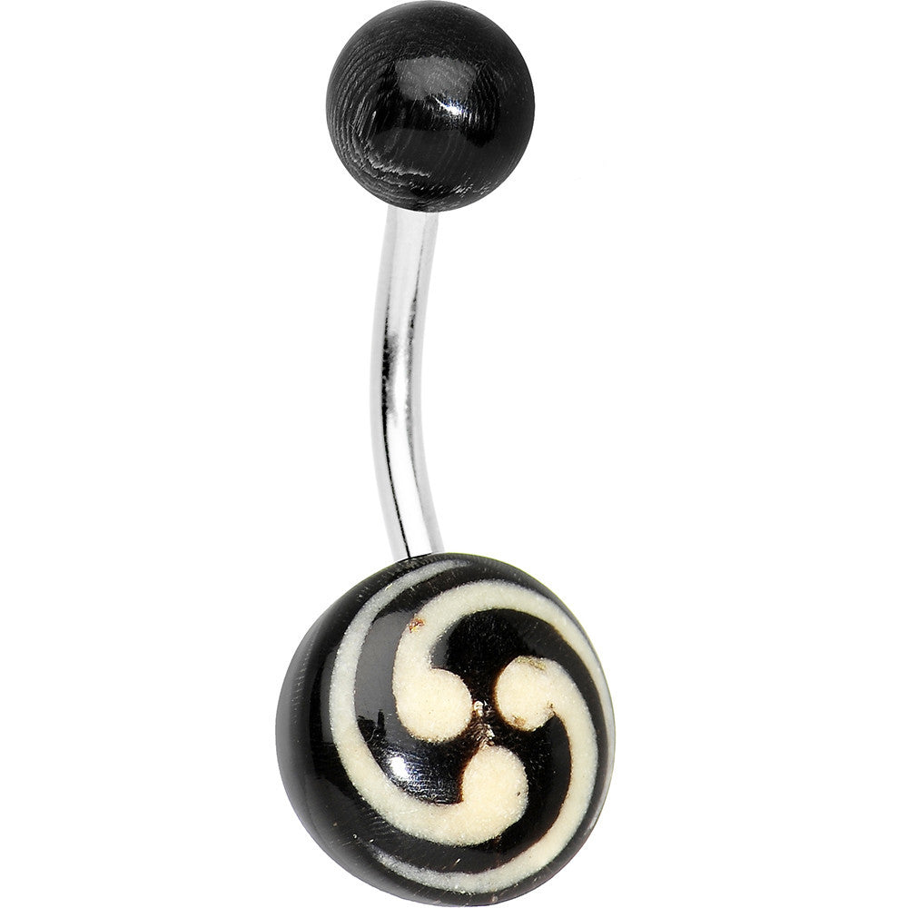 Cream on Black Acrylic Icy Swirls Tribal Belly Ring