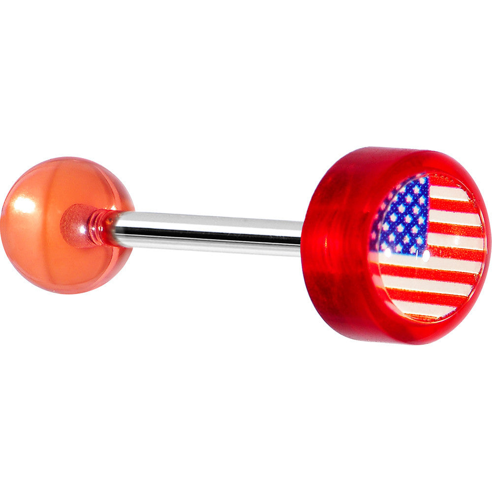 14G Red Acrylic American Flag Straight Barbell Tongue Ring