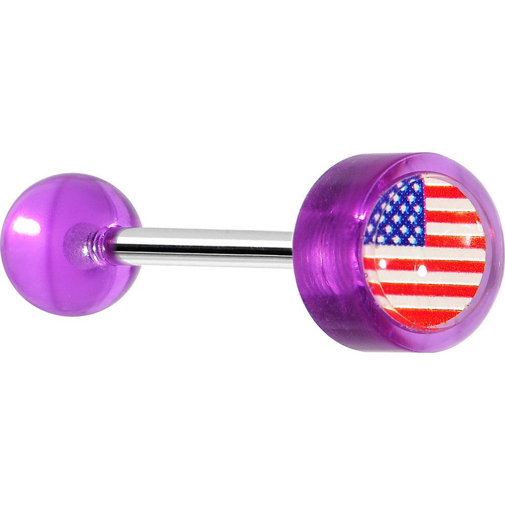 14G Purple Acrylic American Flag Straight Barbell Tongue Ring