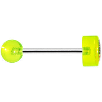 14G Green Neon Acrylic American Flag Straight Barbell Tongue Ring