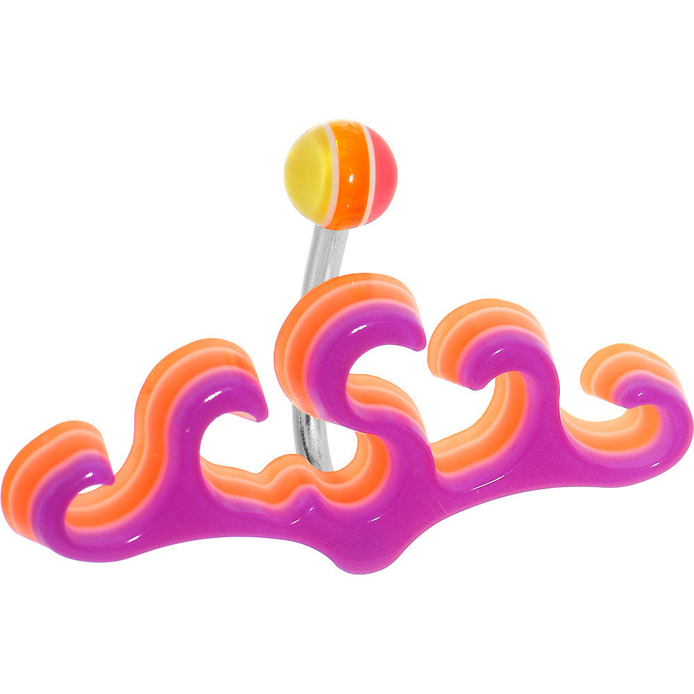 Fuchsia Pink Acrylic Multi Layered Tribal Ocean Waves Belly Ring