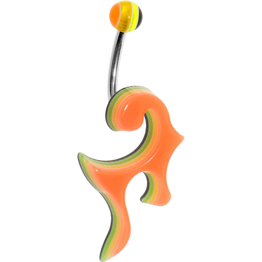 Orange Acrylic Multi Layered Tribal Scroll Belly Ring