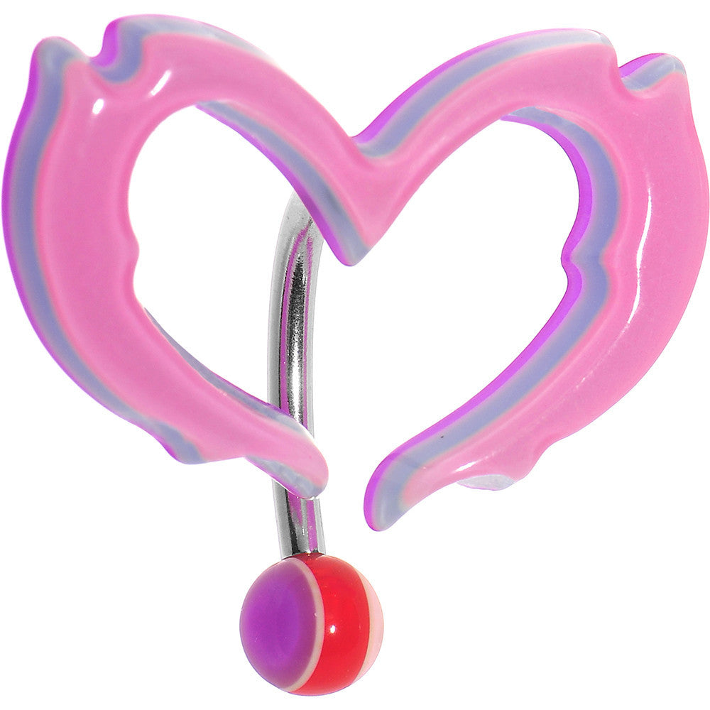 Pink Acrylic Multi Layered Tribal Heart Top Mount Belly Ring