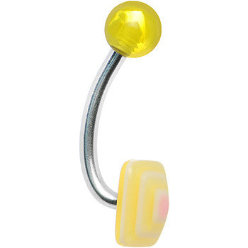 Yellow Neon and Pink Squares J Barbell Belly Ring