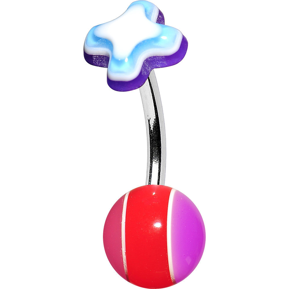 White Acrylic Multi Layered Striped Ball Cross Flower Belly Ring