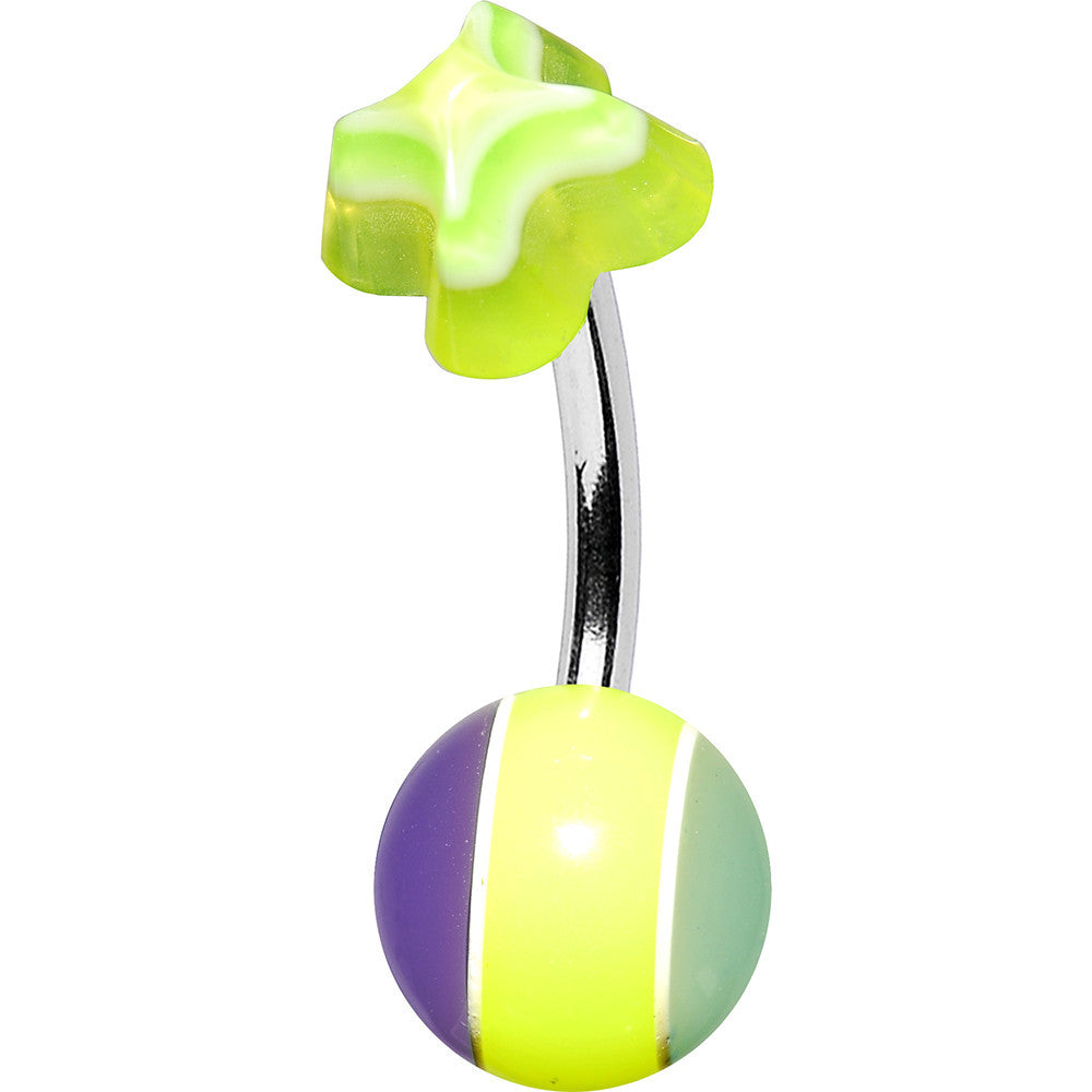 Green Acrylic Multi Layered Striped Ball Cross Flower Belly Ring
