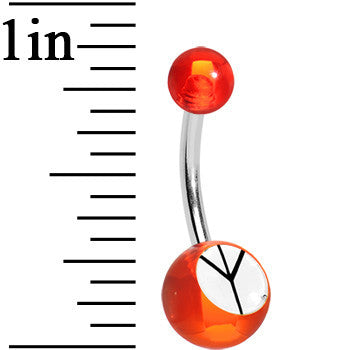 Red and White Acrylic Inverted Peace Sign Belly Ring