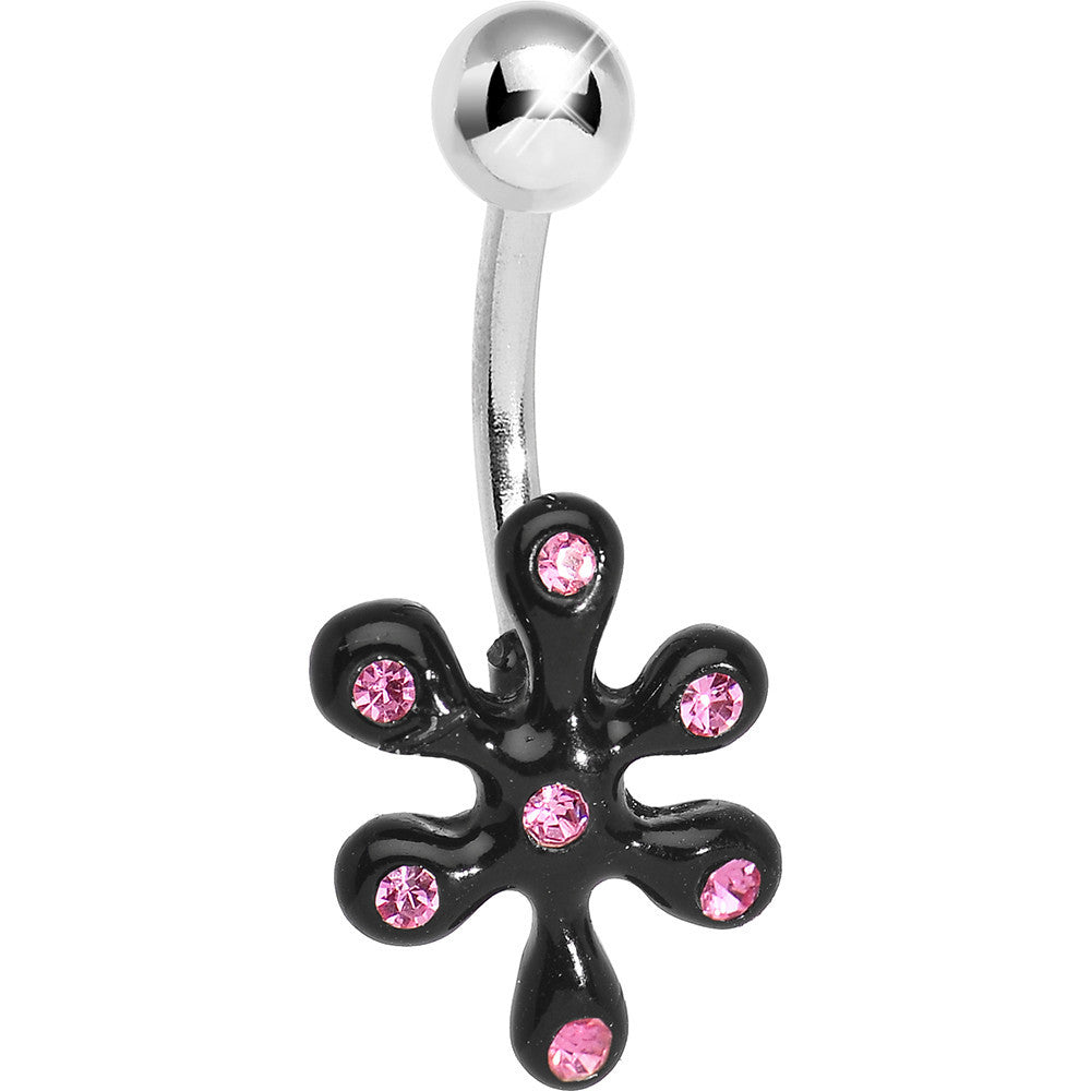 Pink Gem Black Bursting Flower Belly Ring