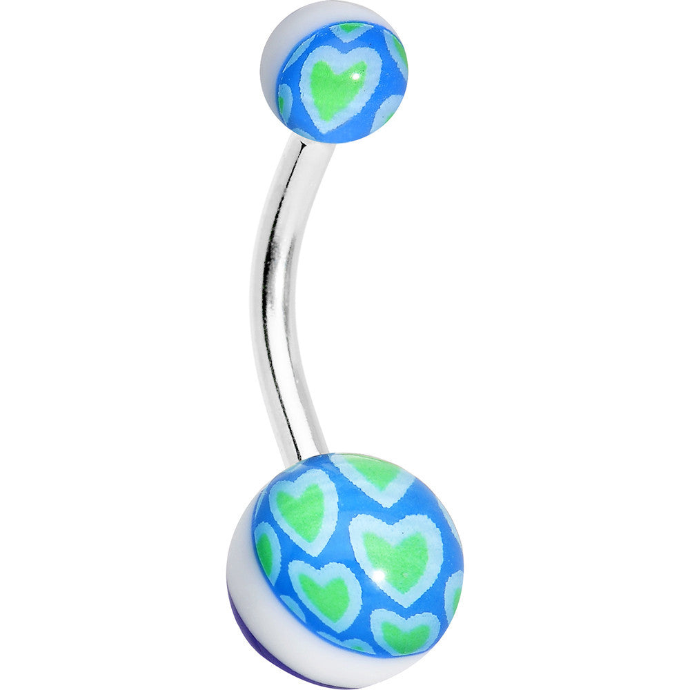 Green Hearts on Blue Acrylic Hearts Belly Ring