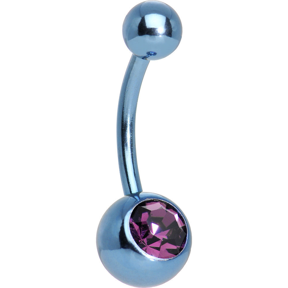 Purple Gem Light Blue Anodized Titanium Belly Ring