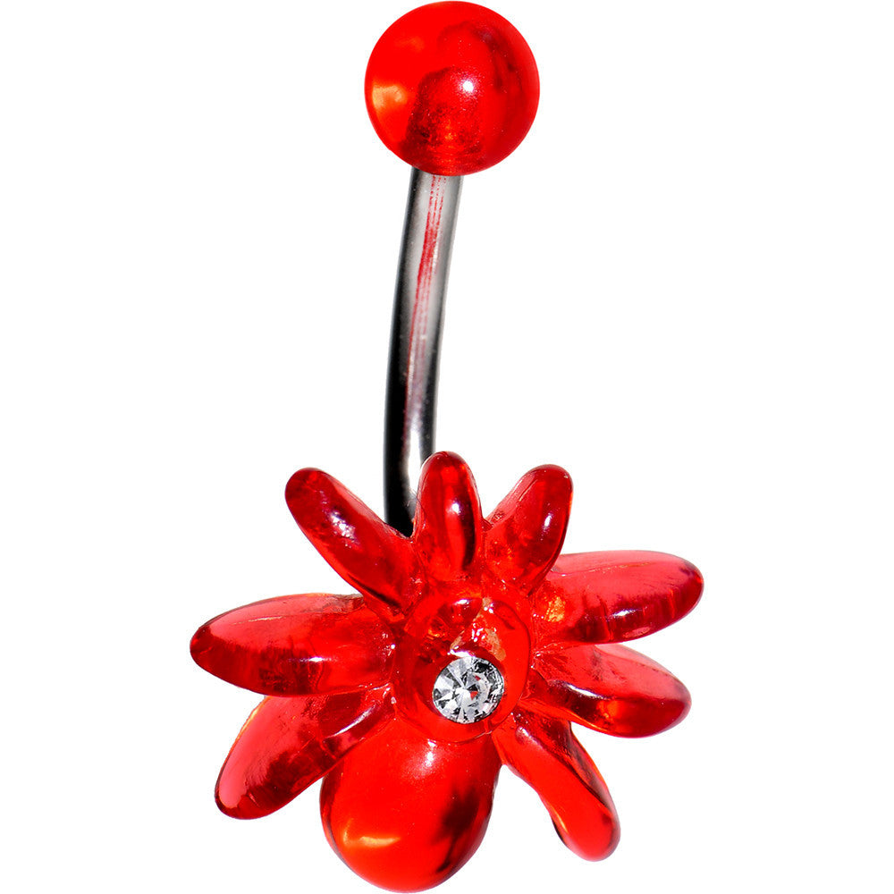Clear Gem Red Upward Spider J-Bar Belly Ring