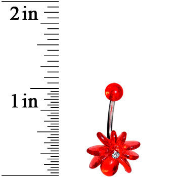 Clear Gem Red Upward Spider J-Bar Belly Ring