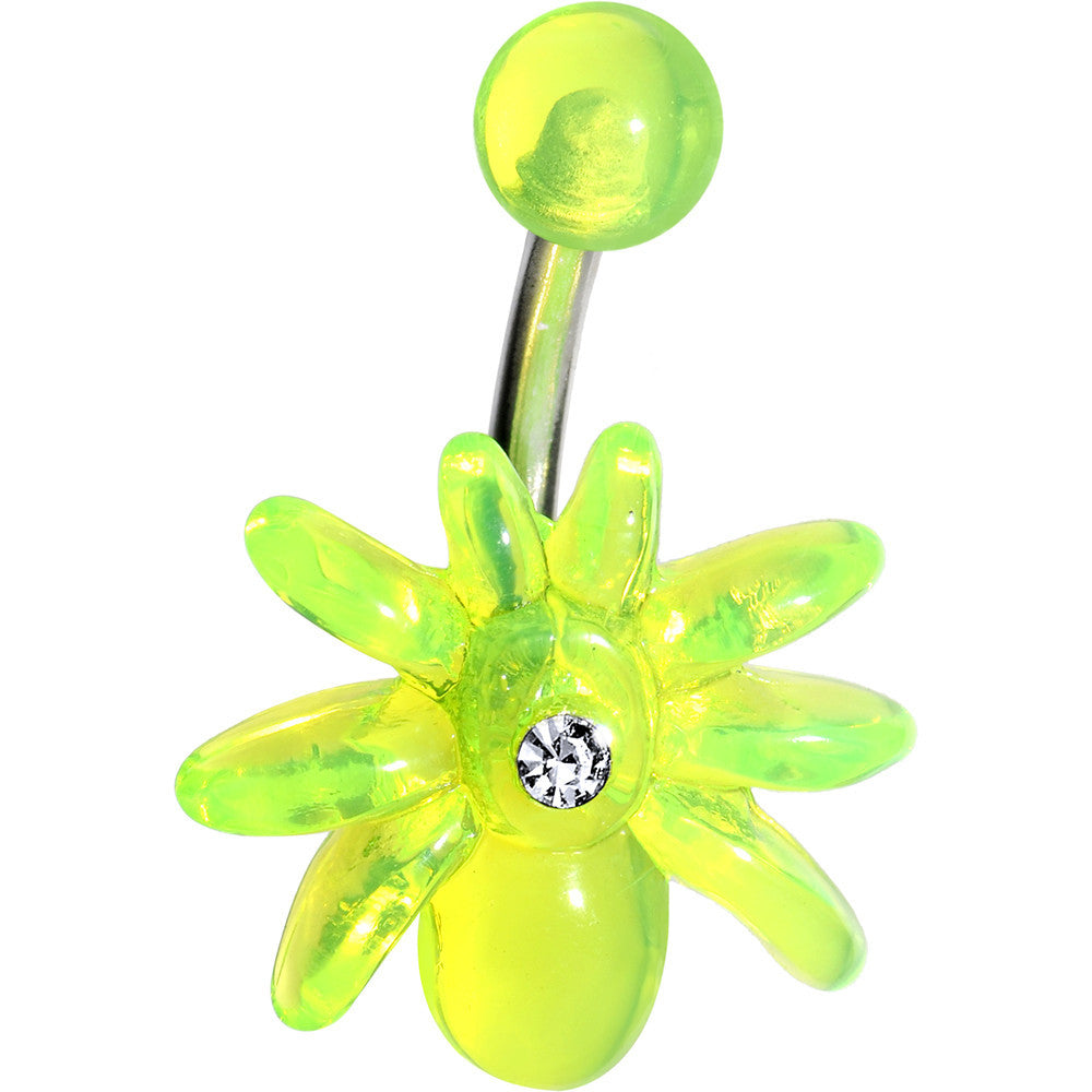 Clear Gem Light Green Upward Spider J-Bar Belly Ring