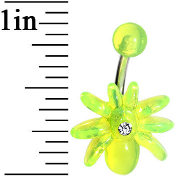 Clear Gem Light Green Upward Spider J-Bar Belly Ring