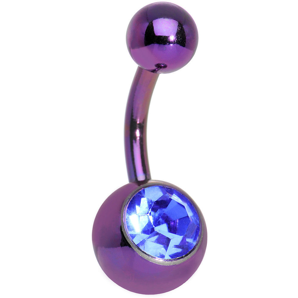 Blue Gem Purple Anodized Titanium Belly Ring 8mm