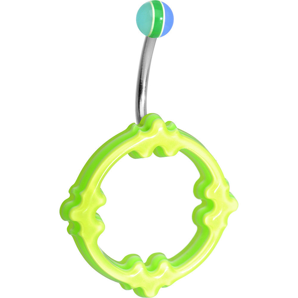 Light Green Blue Striped Ball Acrylic Multi-Layered Celtic Belly Ring