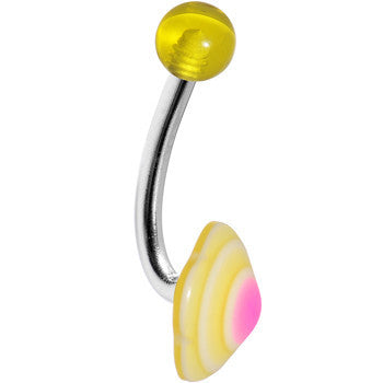 Pale Yellow and Pink Swirled Flower Belly Ring