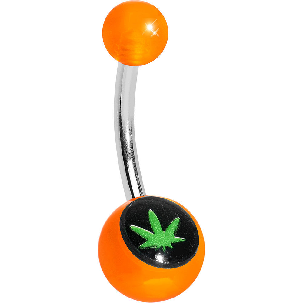 Orange Acrylic Ganja Leaf Belly Ring