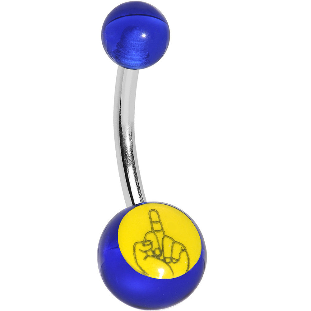 Blue Acrylic Giving the Middle Finger Belly Ring