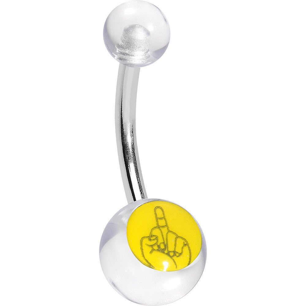 Clear Acrylic Giving the Middle Finger Belly Ring