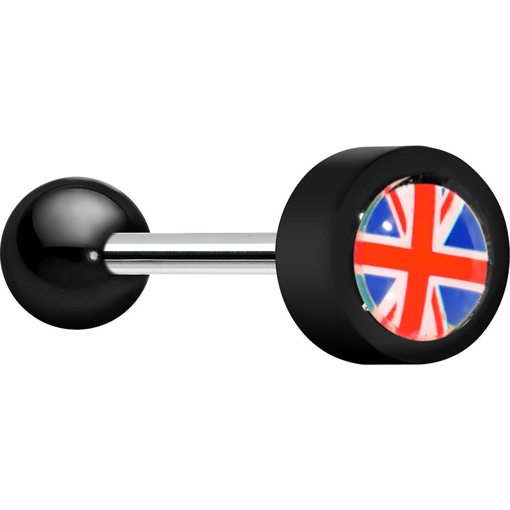 14G 5/8 Black Acrylic UK British Flag Tongue Ring