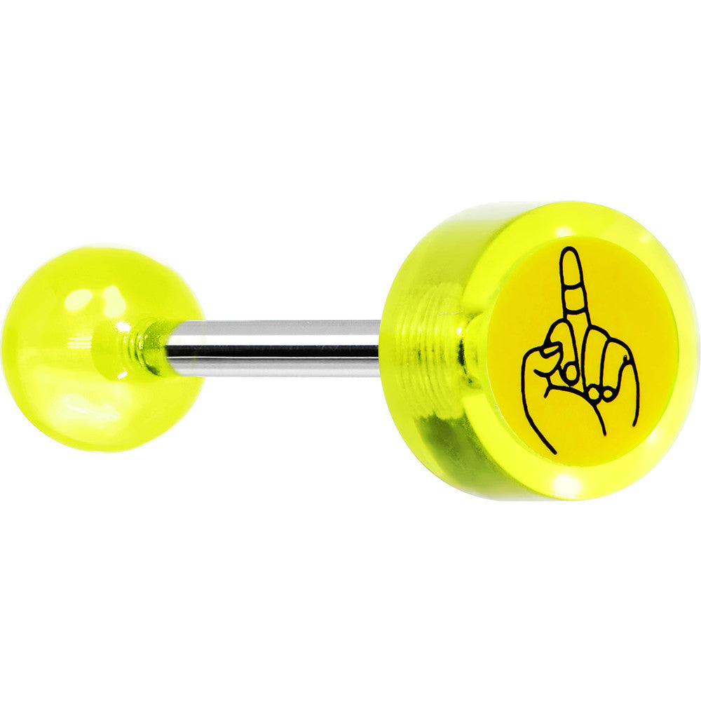 14G 5/8 Neon Green Acrylic Giving the Middle Finger Tongue Ring