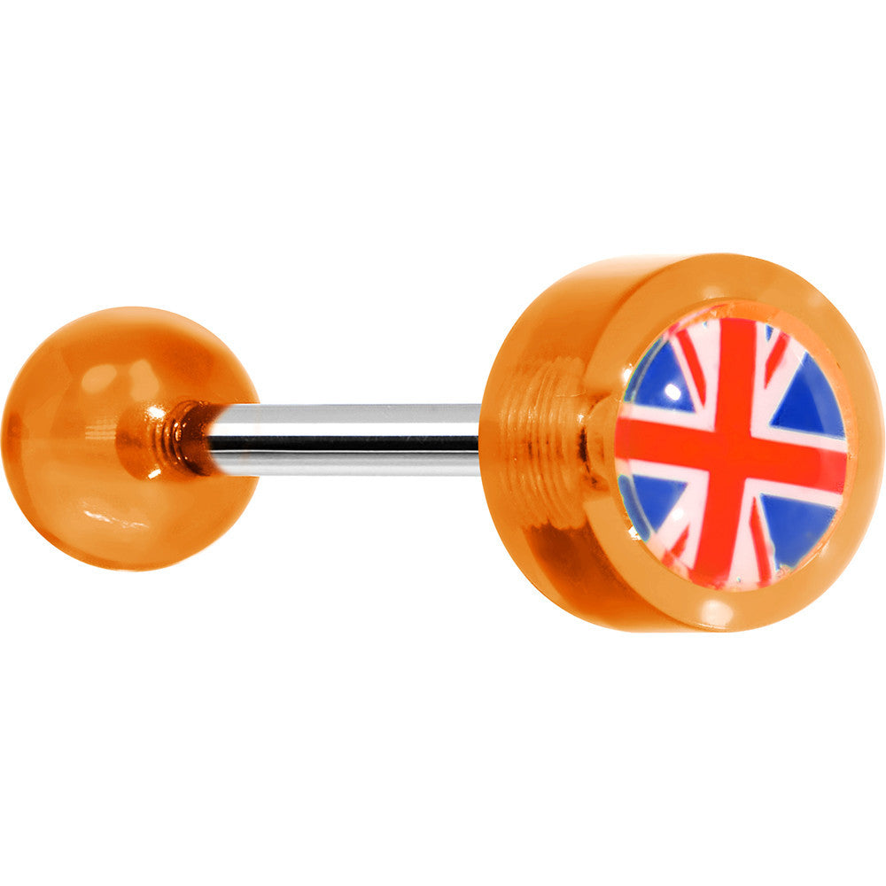 14G 5/8 Orange Acrylic UK British Flag Tongue Ring