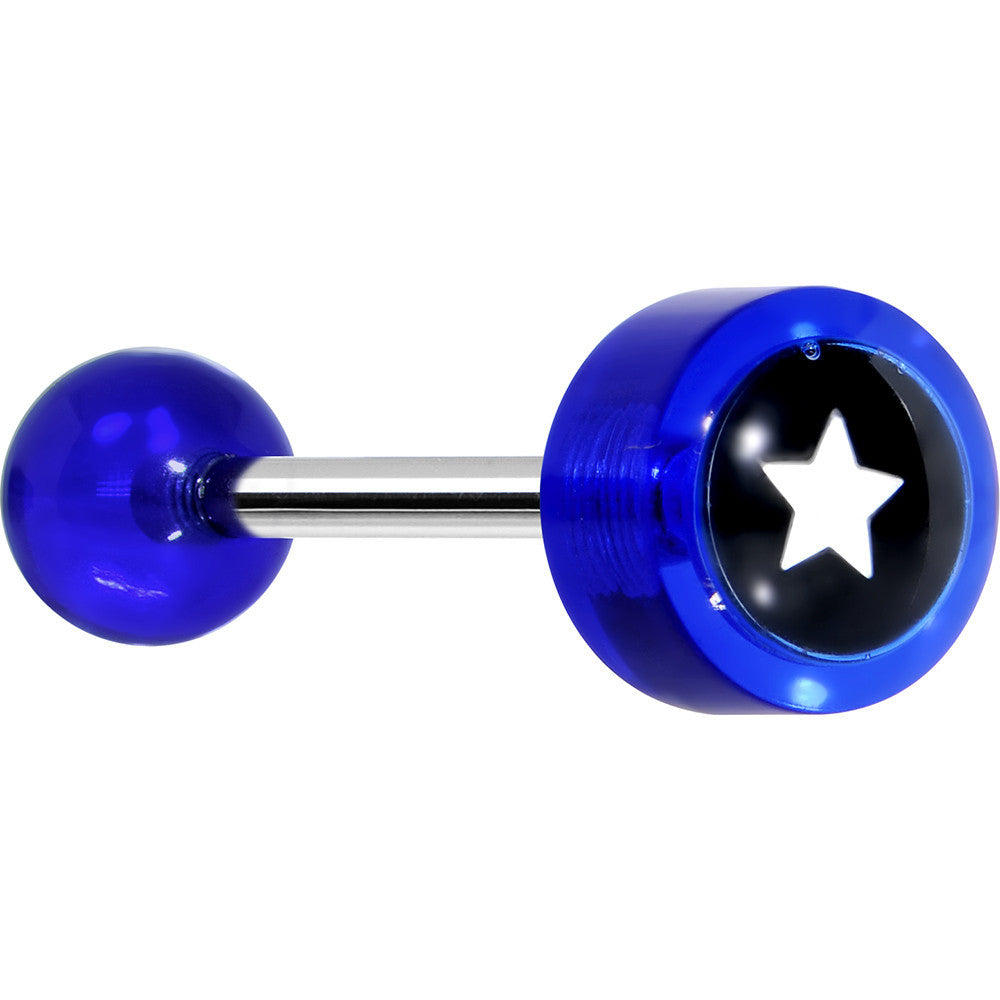 14G 5/8 Blue Acrylic Black and White Star Tongue Ring