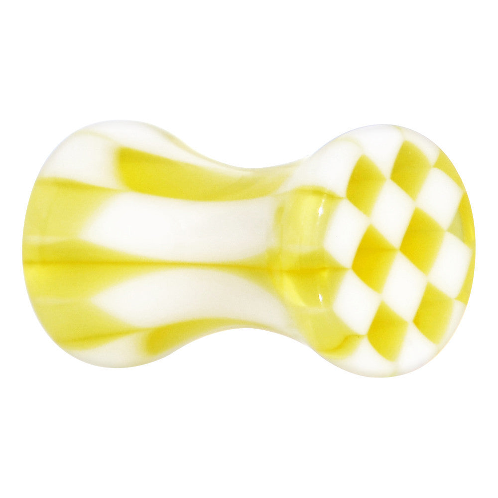 6G Acrylic Yellow and White Checker Saddle Plug