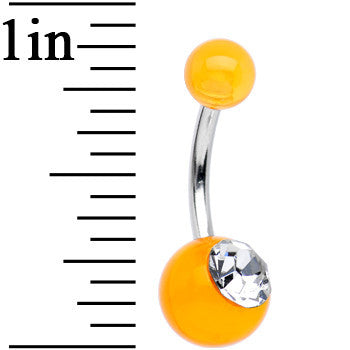Clear Gem Orange Acrylic Single Sparkle Belly Ring
