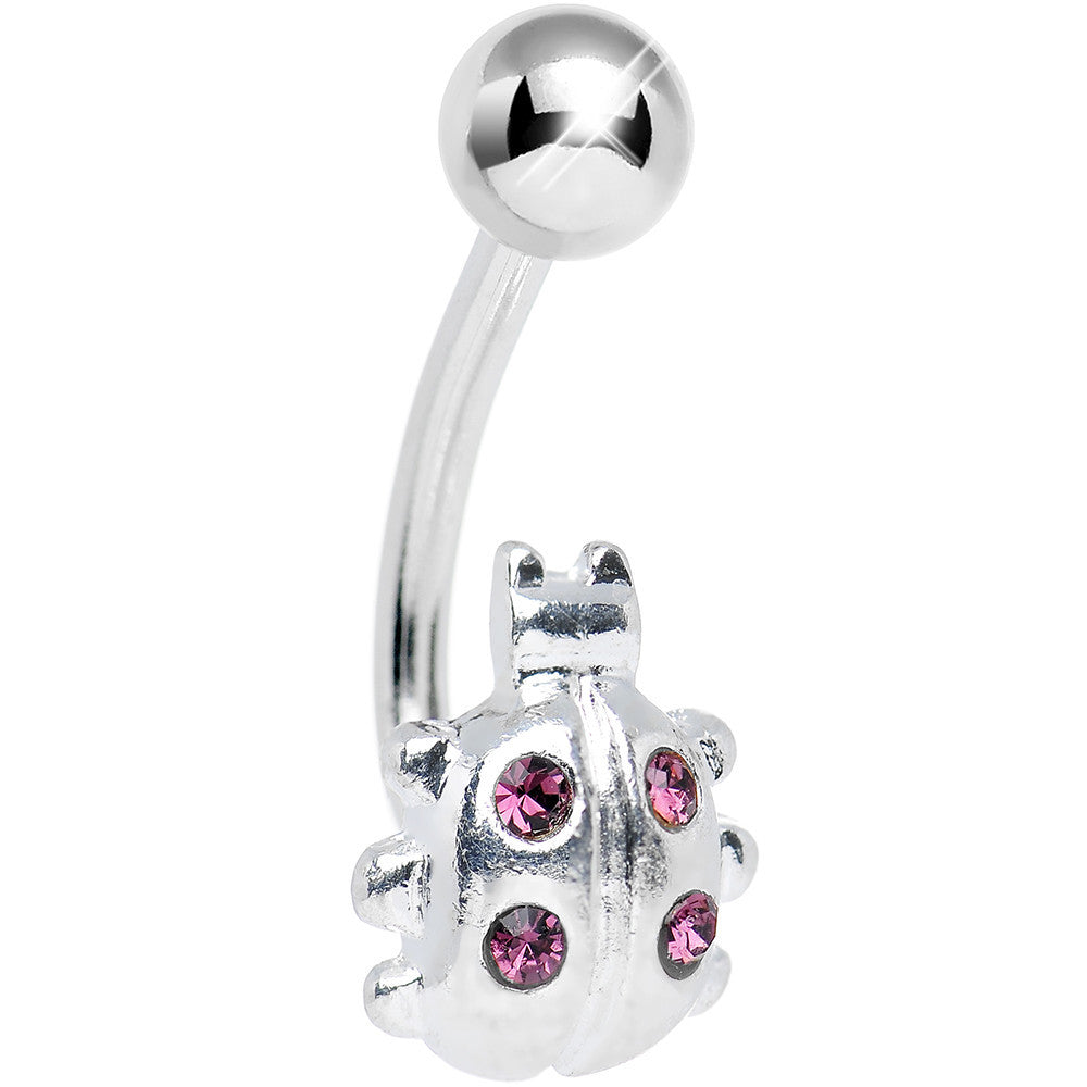 Pink Gem Silver Ladybug Belly Ring