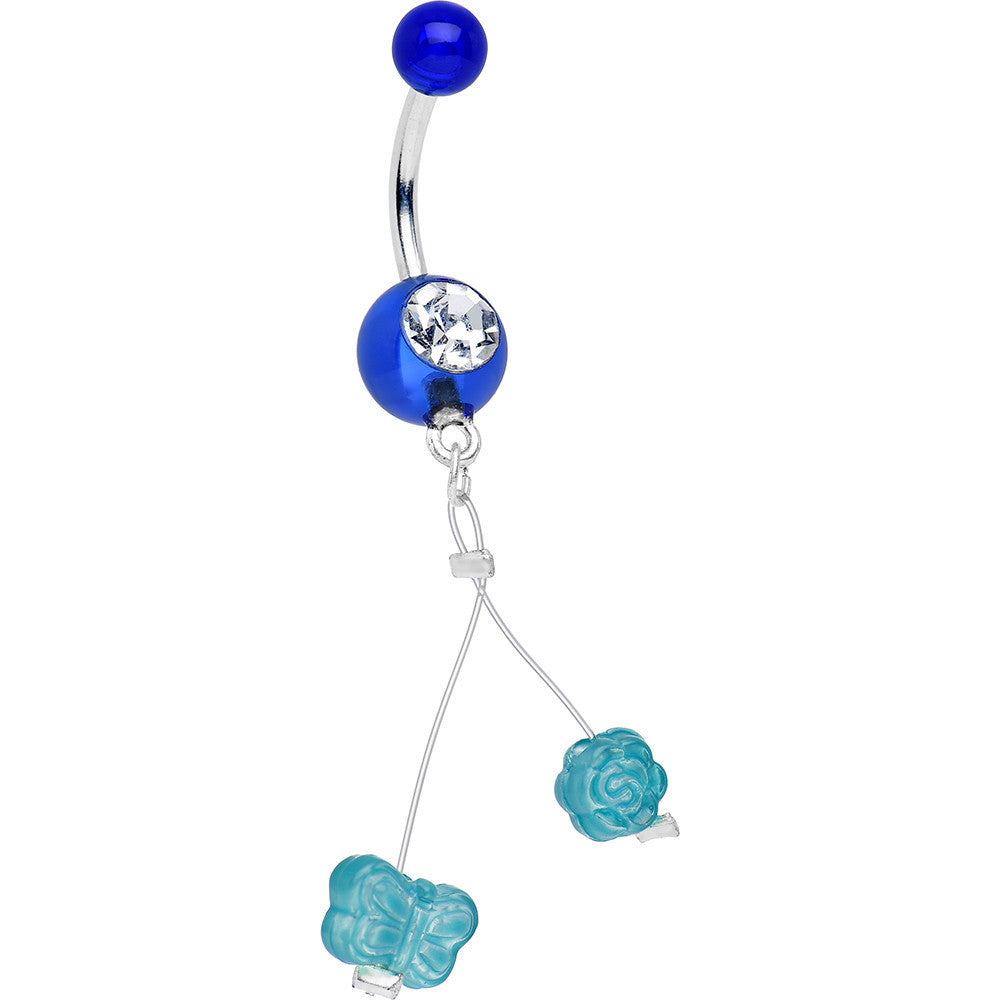Clear Gem Blue Acrylic Aqua Flower and Butterfly Dangle Belly Ring