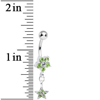 Light Green Gem Fancy Flower and Falling Star Dangle Belly Ring